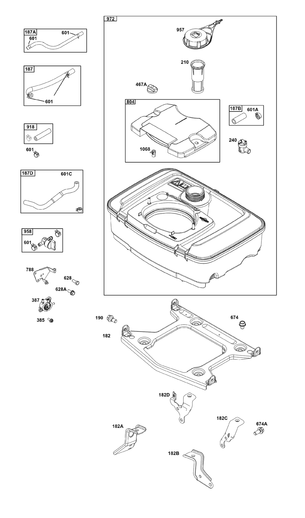 Fuel Supply Group Diagram and Parts List for 386447-0448-F1 200000 - 399999 Briggs and Stratton Engine